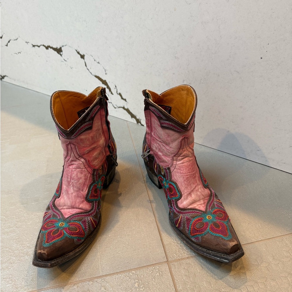 Old Gringo Pink and Brown Floral Ankle Boots